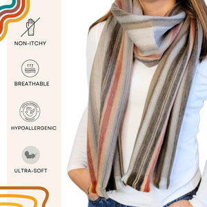 Beige Striped Alpaca Wool Scarf - Claudia