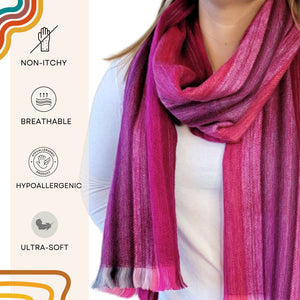 Pink Alpaca Wool Striped Scarf - Anita