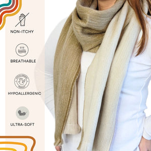 Beige Reversible Alpaca Wool Scarf - Fatima