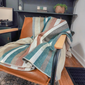 Teal & Beige Alpaca Wool Throw Blanket - Quitumbe
