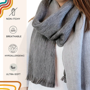Gray Reversible Alpaca Wool Scarf - Julia