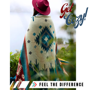 Turquoise Alpaca Wool Throw Blanket Native Design - Cotacachi