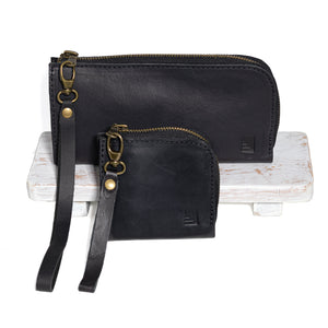 Black Compact - Full Grain Leather Zipper Wallet