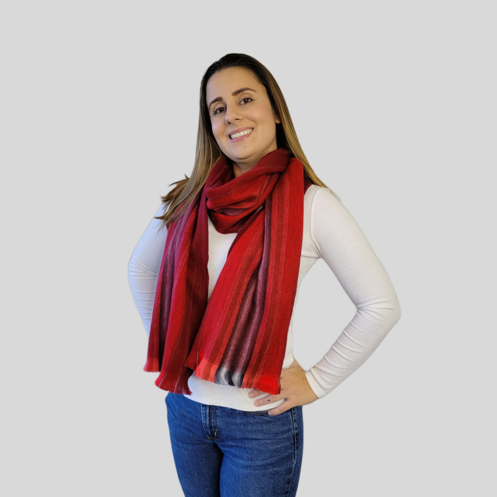 Cristina - Red Striped Scarf