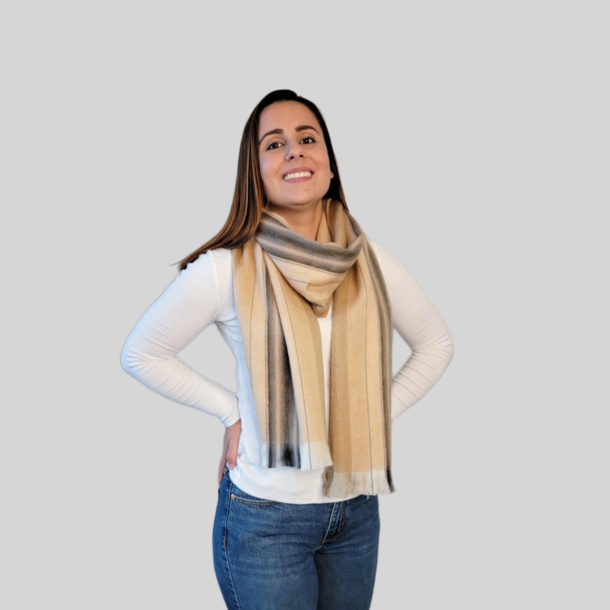 Gloria - Peach Striped Scarf