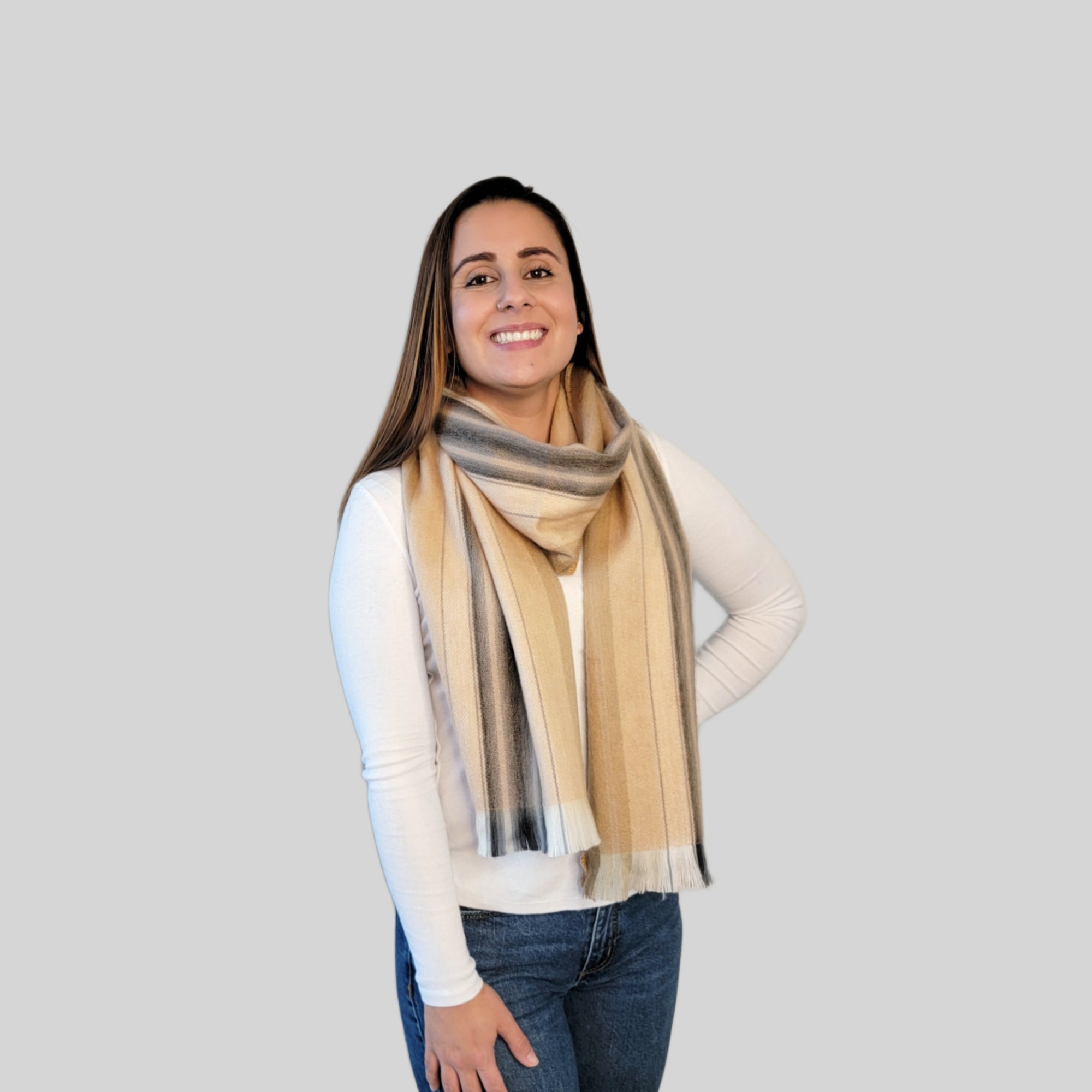 Gloria - Peach Striped Scarf