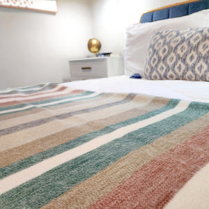 Teal & Beige Alpaca Wool Throw Blanket - Quitumbe