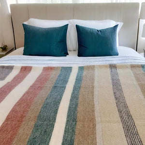 Teal & Beige Alpaca Wool Throw Blanket - Quitumbe