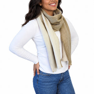Beige Reversible Alpaca Wool Scarf - Fatima