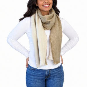 Beige Reversible Alpaca Wool Scarf - Fatima