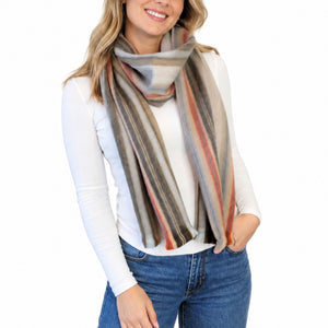 Beige Striped Alpaca Wool Scarf - Claudia