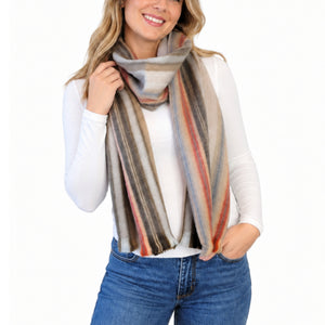 Beige Striped Alpaca Wool Scarf - Claudia