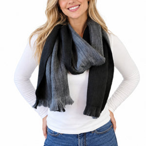 Black & Gray Reversible Alpaca Wool Scarf - Kate