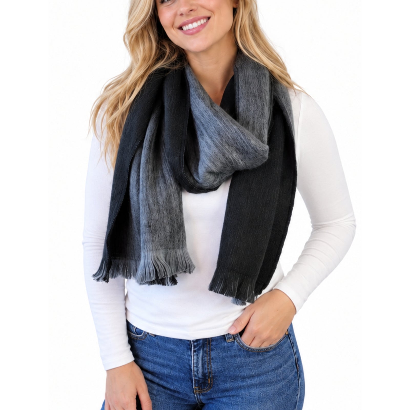 Black & Gray Reversible Alpaca Wool Scarf - Kate