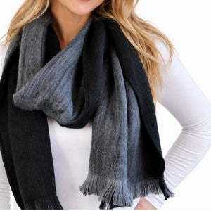 Black & Gray Reversible Alpaca Wool Scarf - Kate
