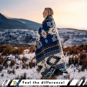 Blue Alpaca Wool Blanket Native Design - Cedar