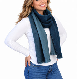 Blue Reversible Alpaca Wool Scarf - Luna