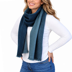Blue Reversible Alpaca Wool Scarf - Luna