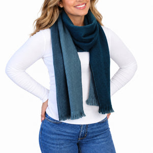 Blue Reversible Alpaca Wool Scarf - Luna