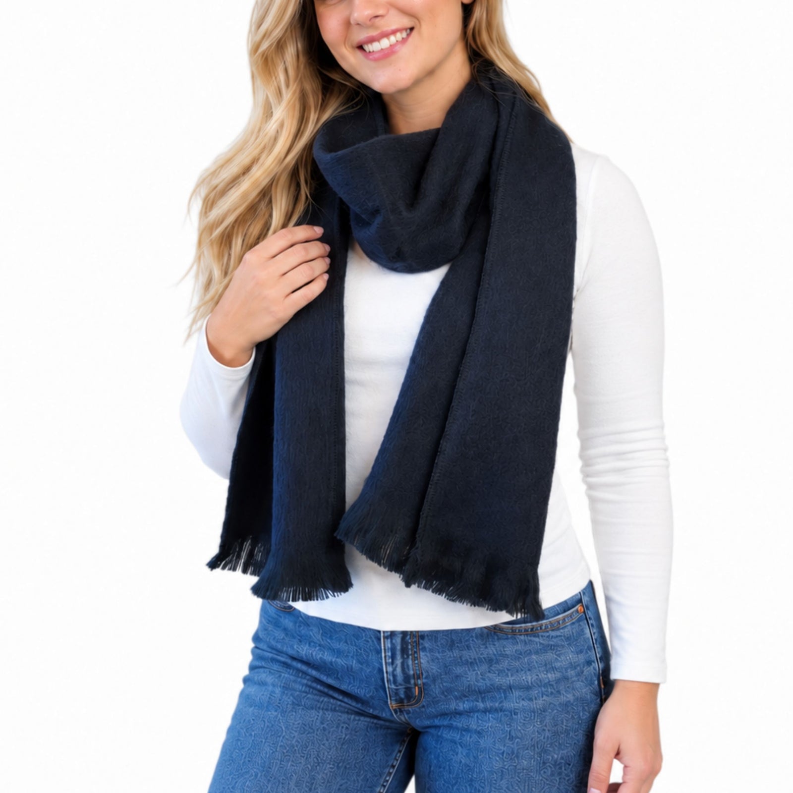 Dark Blue Alpaca Wool Scarf - Eloisa
