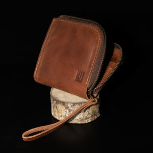 Brown Compact - Full Grain Leather Zipper Wallet
