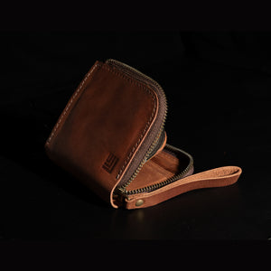Brown Compact - Full Grain Leather Zipper Wallet