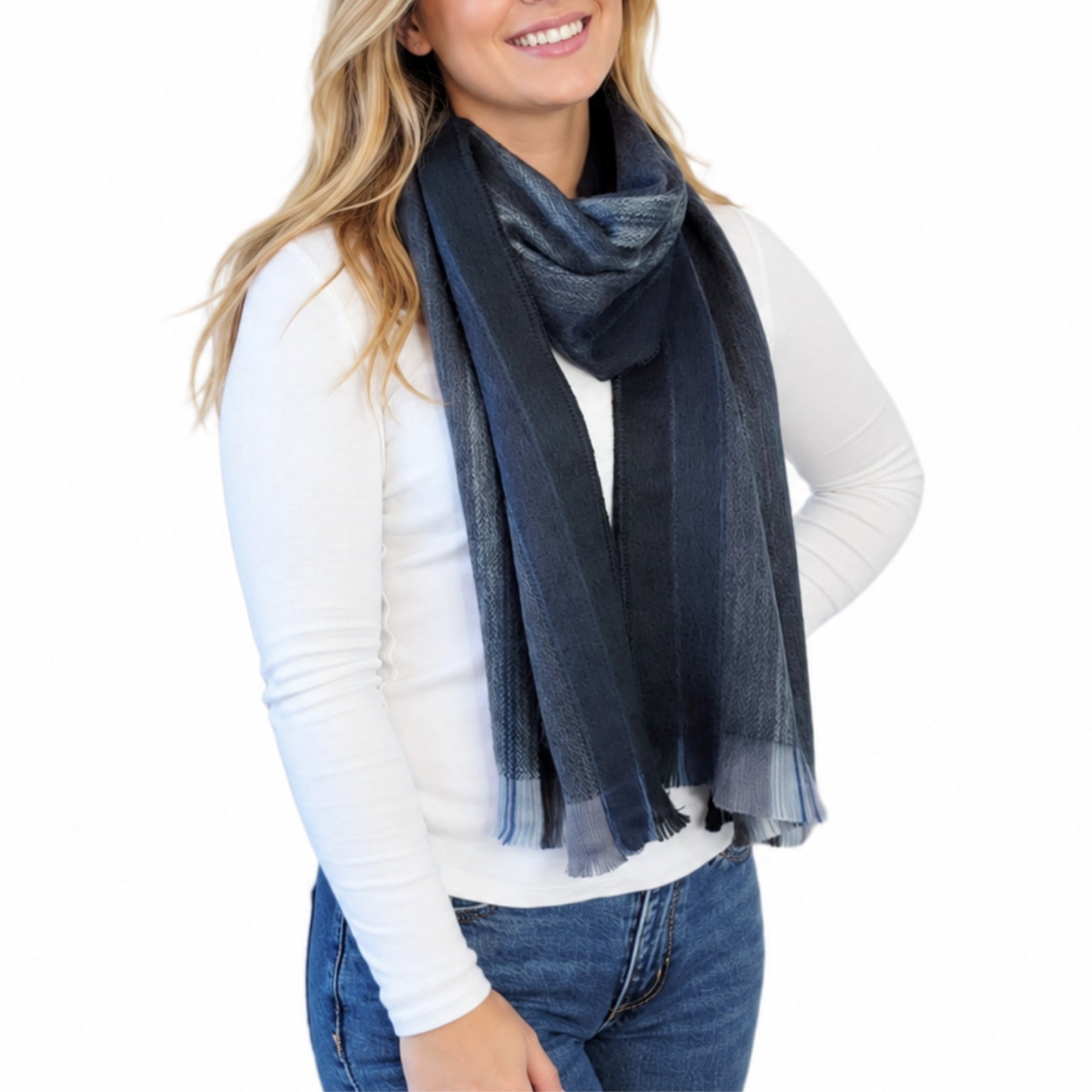 Dark Blue & Gray Alpaca Wool Scarf - Lourdes