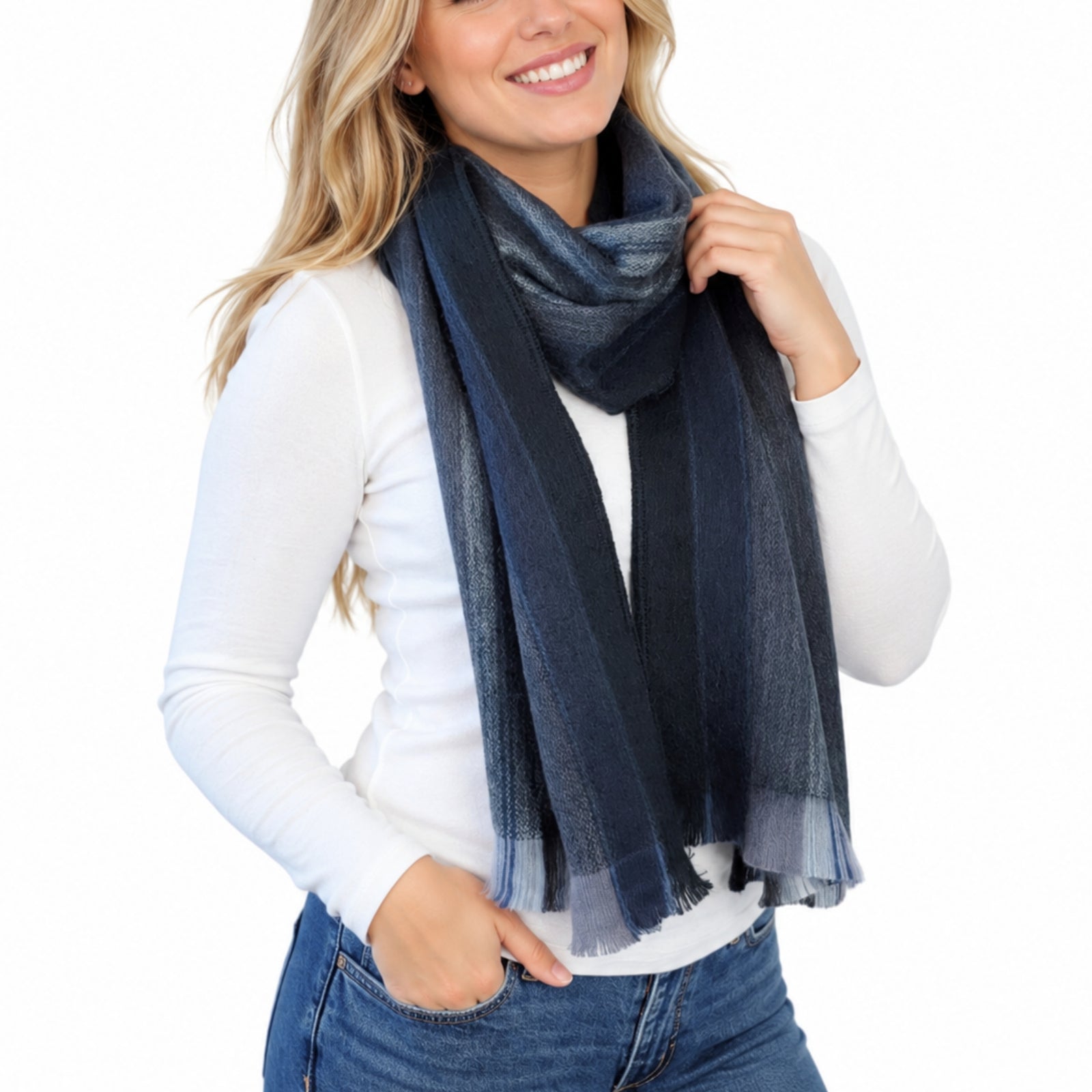 Dark Blue & Gray Alpaca Wool Scarf - Lourdes
