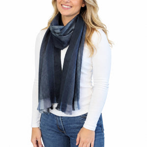 Dark Blue & Gray Alpaca Wool Scarf - Lourdes