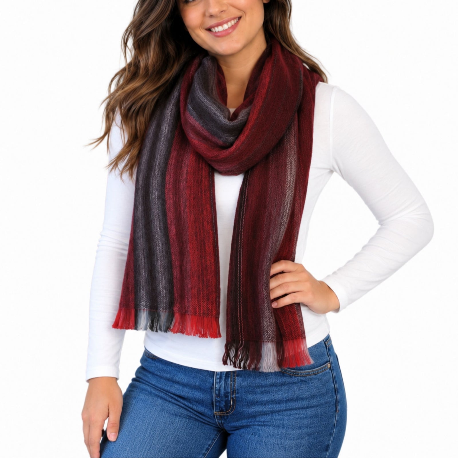 Dark Red Alpaca Wool Scarf - Morita