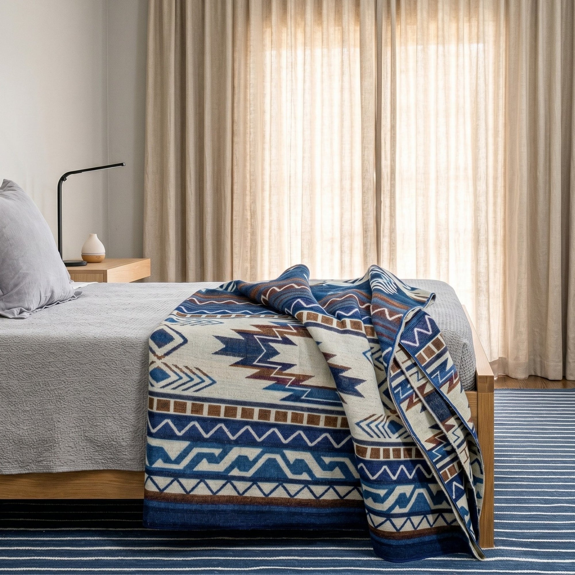 Blue Alpaca Wool Blanket Native Design - Cedar - Latitude Zero Goods