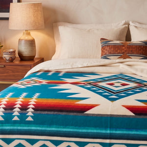Turquoise Alpaca Wool Blanket Native Design - Ingapirca