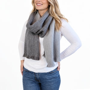 Gray Reversible Alpaca Wool Scarf - Julia