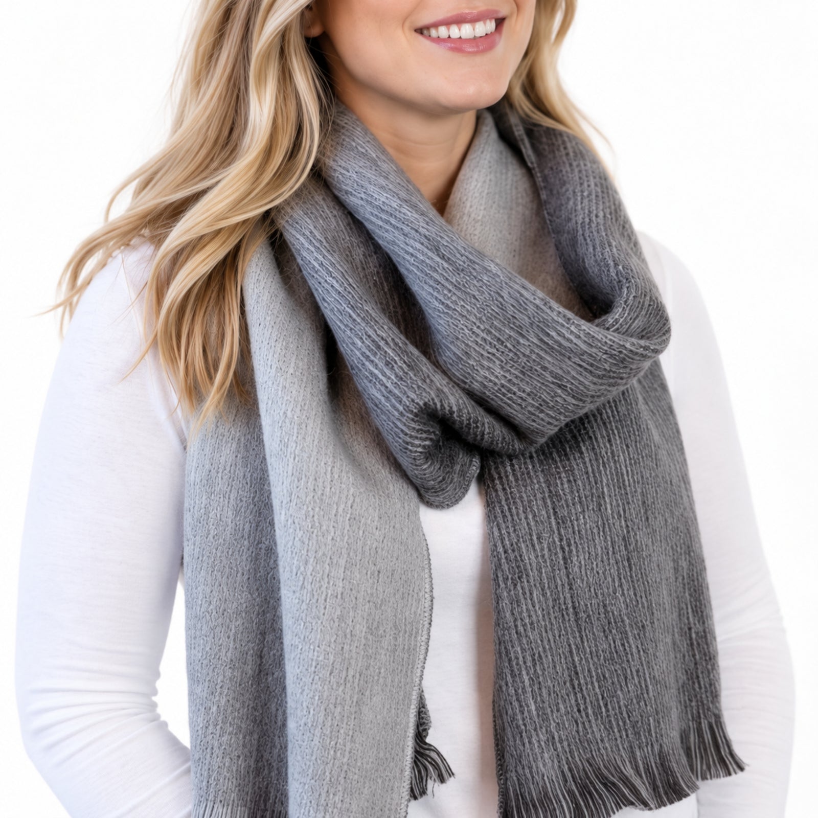 Gray Reversible Alpaca Wool Scarf - Julia