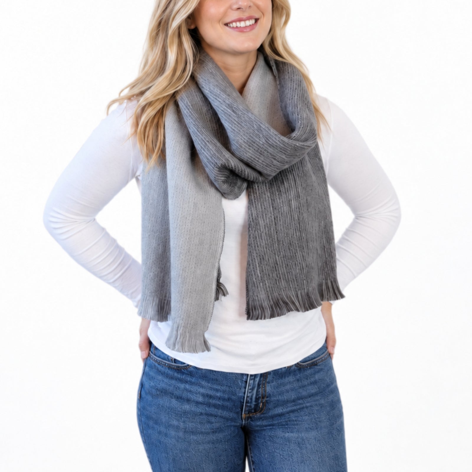 Gray Reversible Alpaca Wool Scarf - Julia