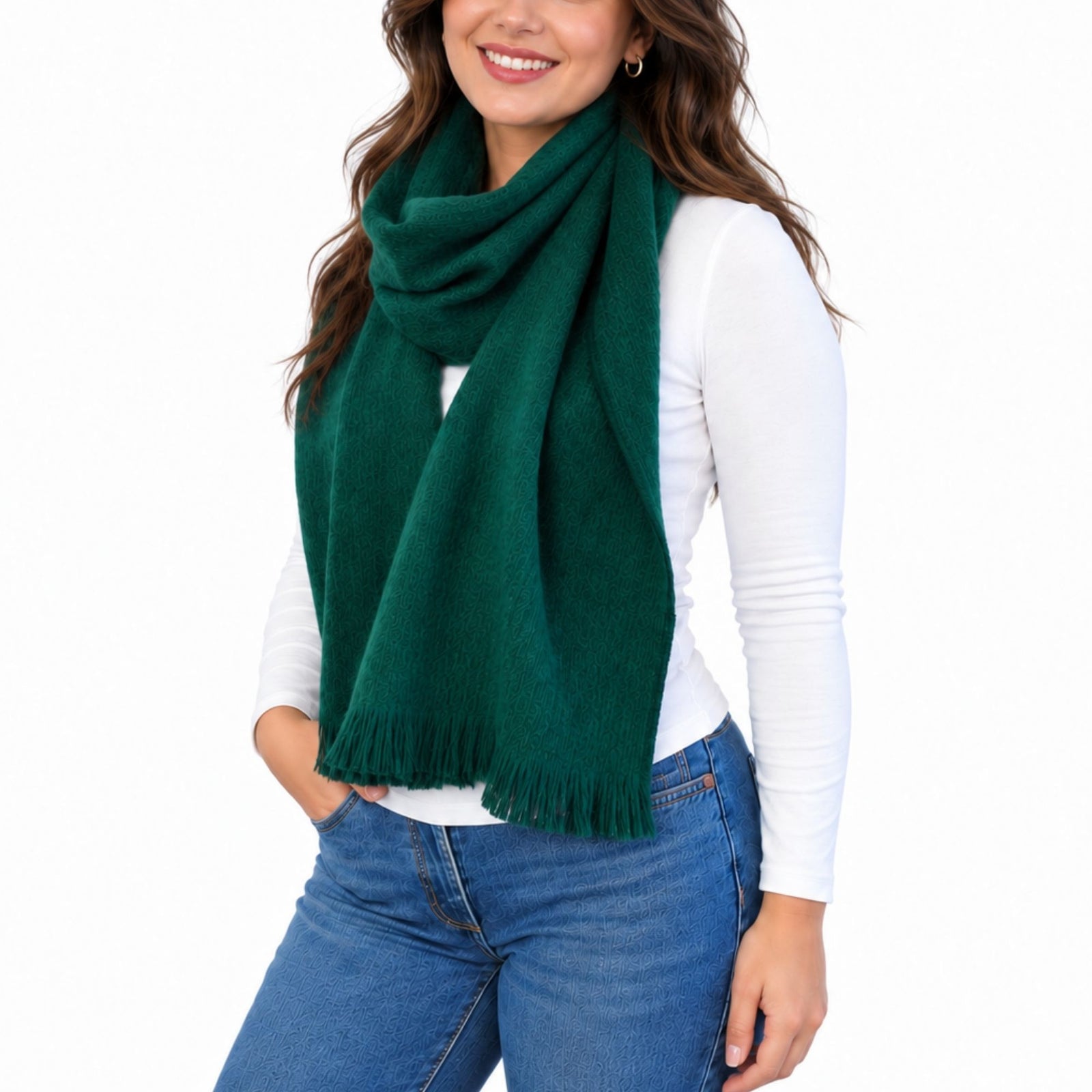 Green Alpaca Wool Scarf - Clemencia