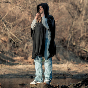 Black Merino Wool Poncho