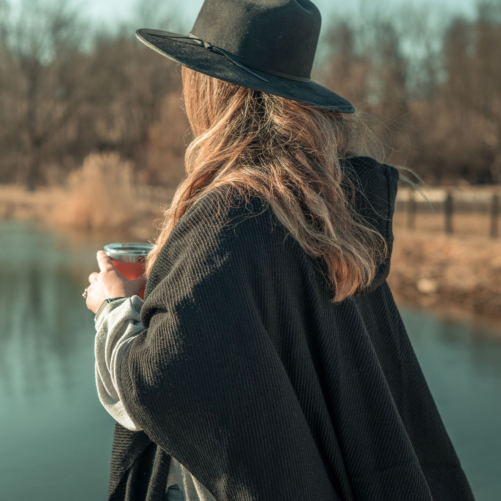 Black Merino Wool Poncho