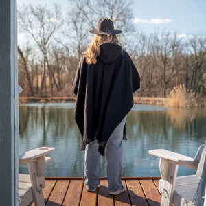 Black Merino Wool Poncho