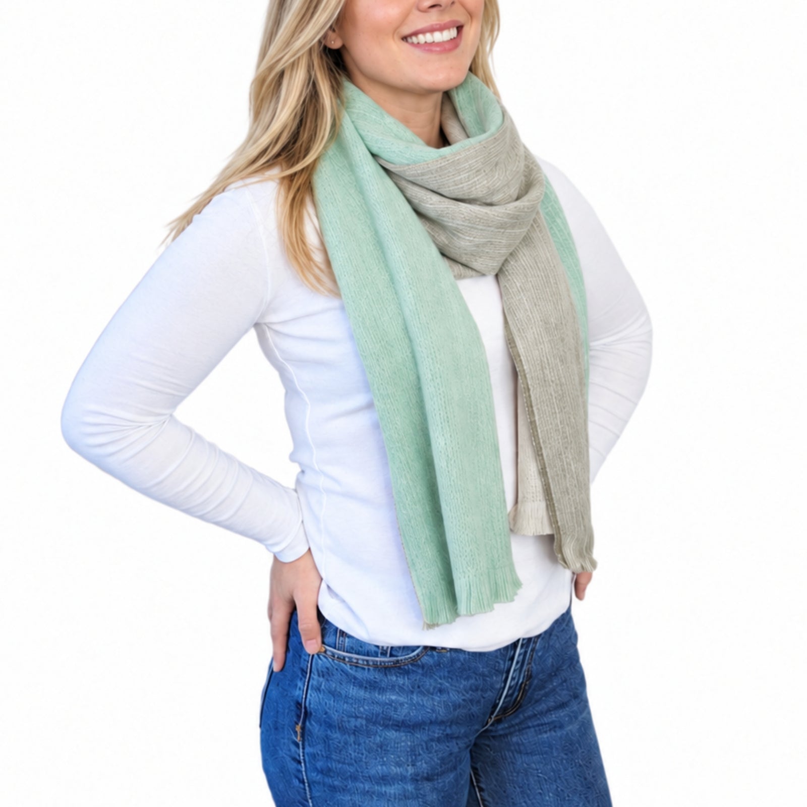 Mint Reversible Alpaca Wool Scarf - Victoria