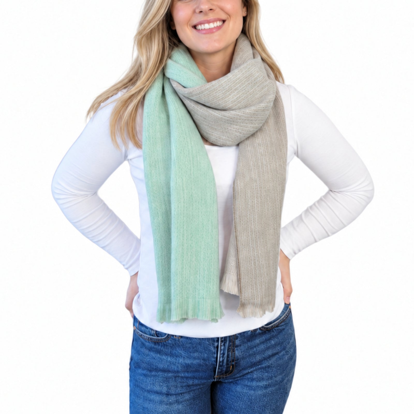 Mint Reversible Alpaca Wool Scarf - Victoria