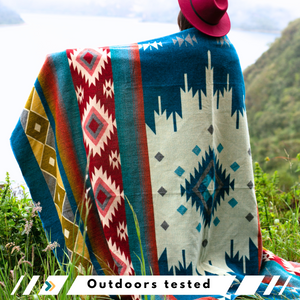 Turquoise Alpaca Wool Throw Blanket Native Design - Cotacachi