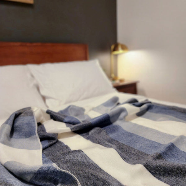 Blue Alpaca Wool Throw Blanket - Ambato - Latitude Zero Goods