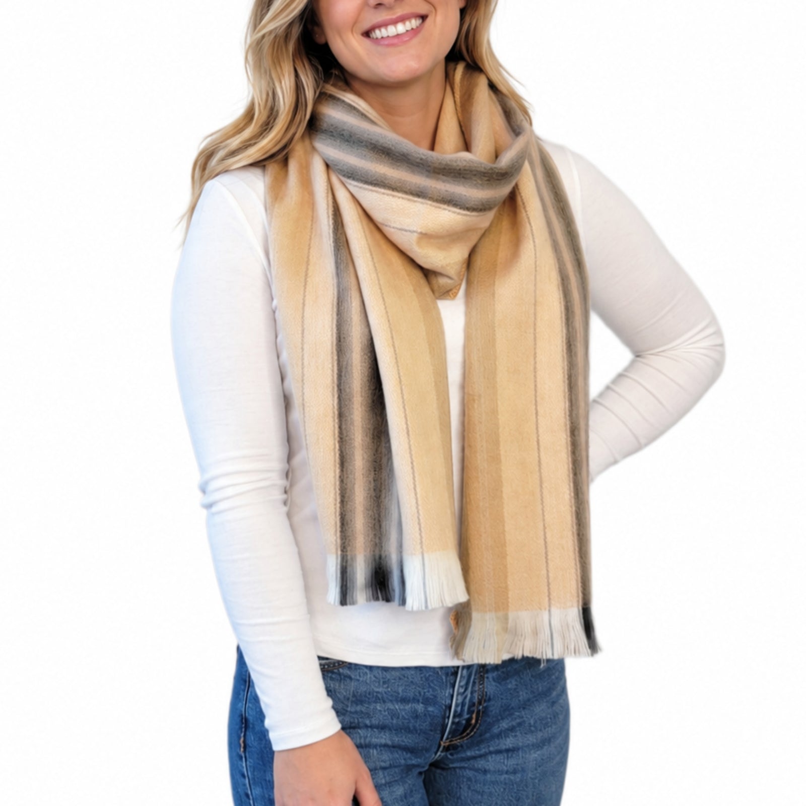 Peach & Beige Alpaca Wool Scarf - Gloria