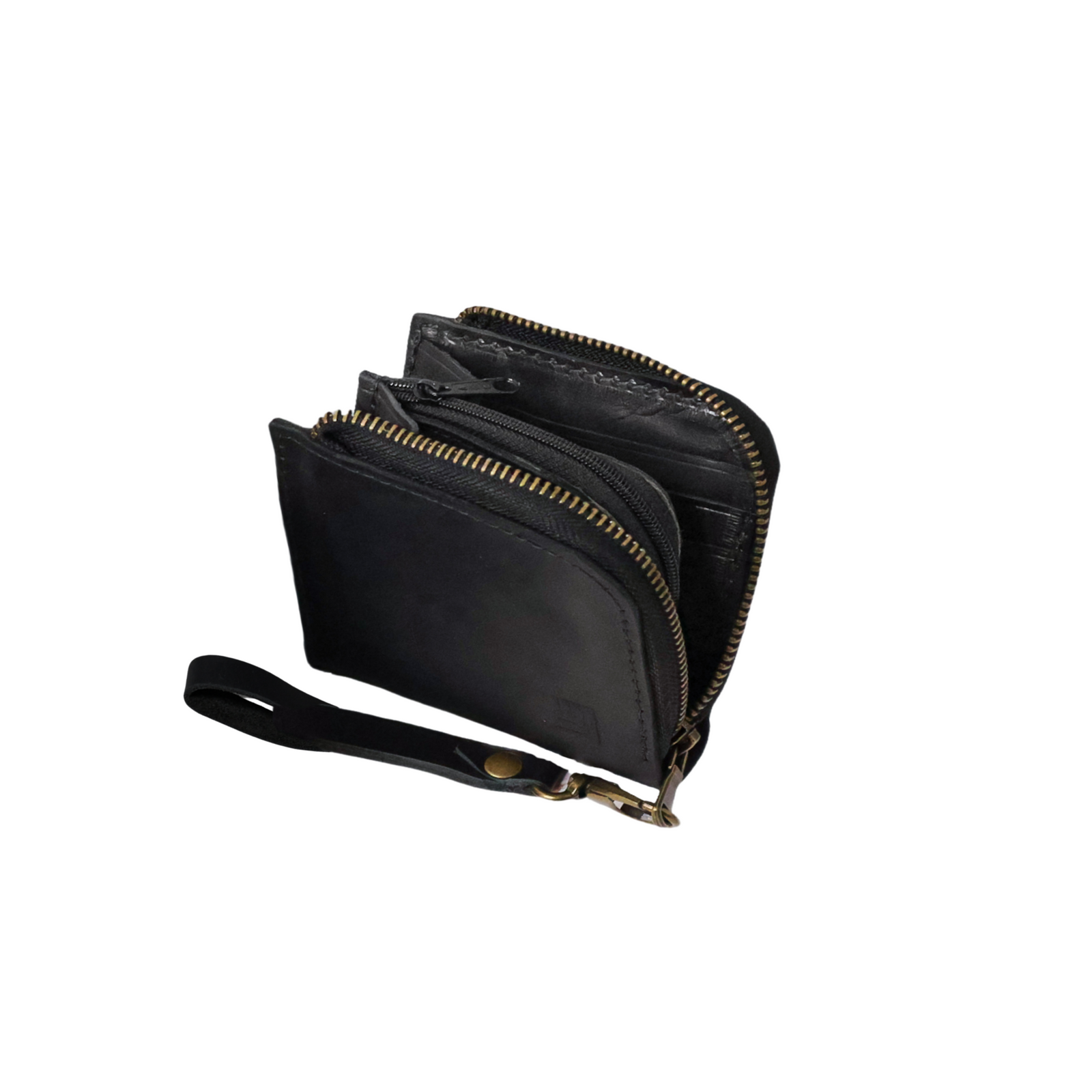 Black Compact - Full Grain Leather Zipper Wallet