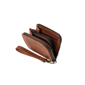 Brown Compact - Full Grain Leather Zipper Wallet