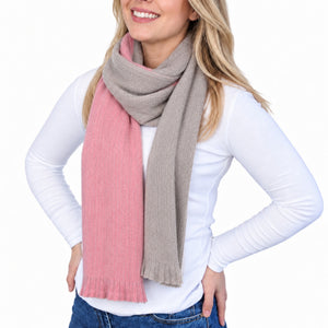 Pink Reversible Alpaca Wool Scarf - Amelia