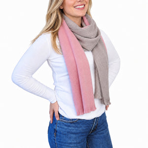 Pink Reversible Alpaca Wool Scarf - Amelia