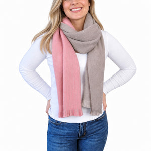 Pink Reversible Alpaca Wool Scarf - Amelia