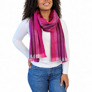 Pink Alpaca Wool Striped Scarf - Anita